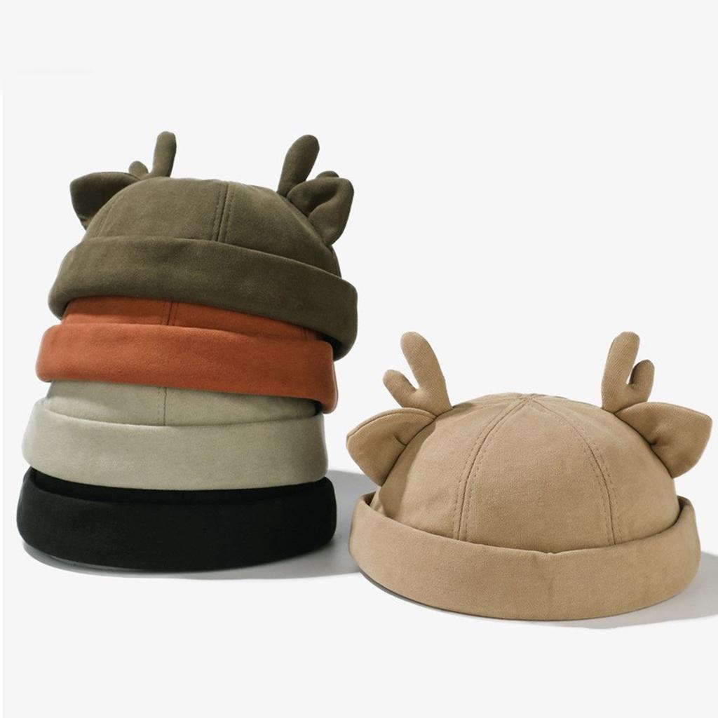 Винтажная шапка-бини, рождественская шляпа, шляпа-докер, шляпа без полей, регулируемая шляпа с ушками оленя, универсальная для женщин и мужчин