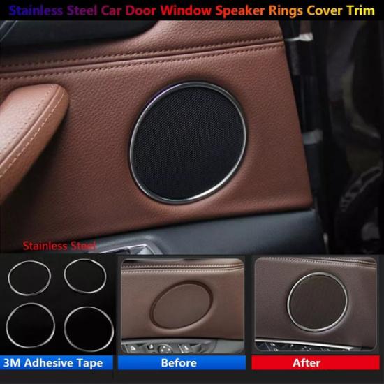 For BMW X5 X6 F15 F16 2014-2018 Silver Inner Door Speaker Ring Cover Trim 4PCS