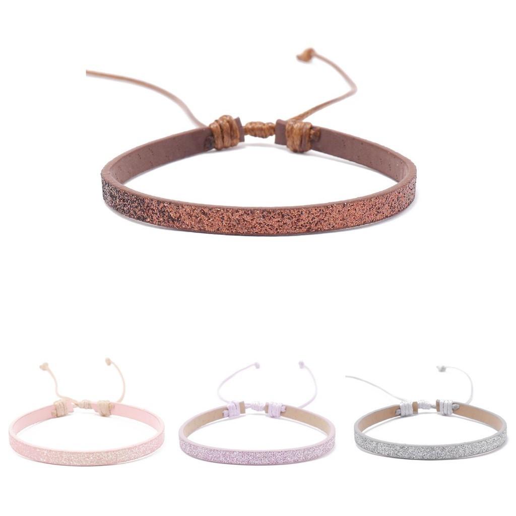 Colorful Sparkly Pu Leather Handmade Pullable Women's Bracelet Simple And Artistic European And American Style