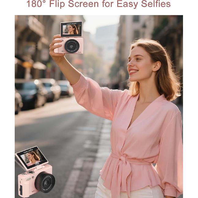 FLATIC Цифровая камера, 5K 75 МП Камеры для Фотосъемки с WiFi и картой памяти 64 ГБ, Автофокус Камера для Влогинга на YouTube с поворотным экраном 180°,