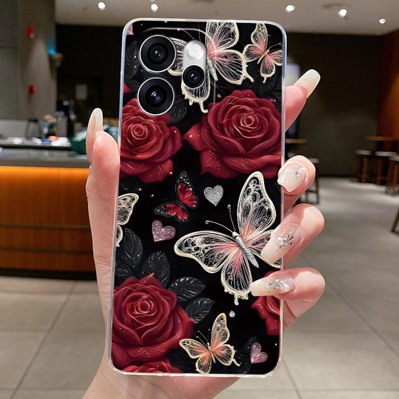 Чехол для OPPO Reno 15F 5G CPH2801 Прозрачный Модный Бабочка Цветок Мягкий ТПУ Силиконовый Чехол Для OPPO Reno15 F Reno 15 FS Чехол для Телефона