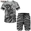 YUHA,Tiger King 3D Printed Men's T-shirt+Shorts Suit Unisex Cool Animal Summer O-Neck Tops Men/Women Couple Sport Wear Tracksuit