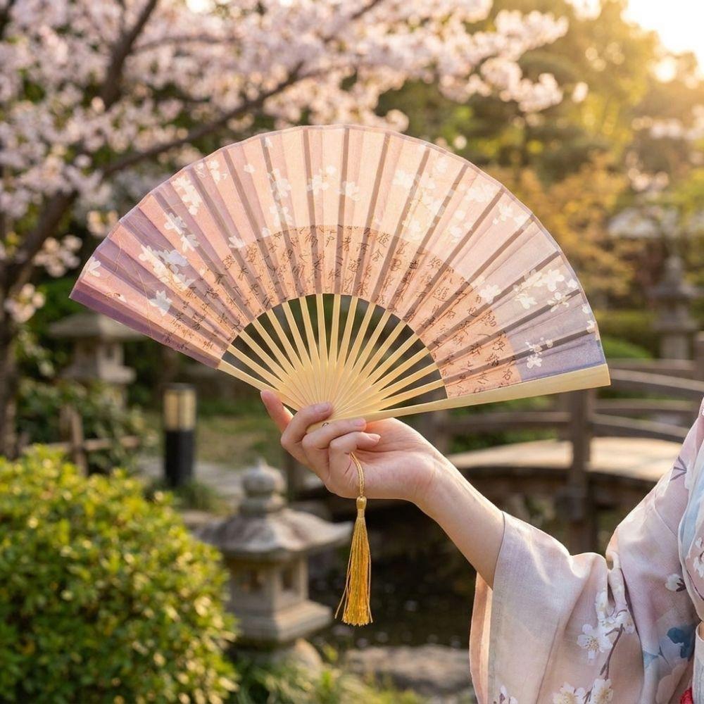 Exquisite Ancient Style Printing Folding Fan Vintage Bamboo Fan Classical Dance