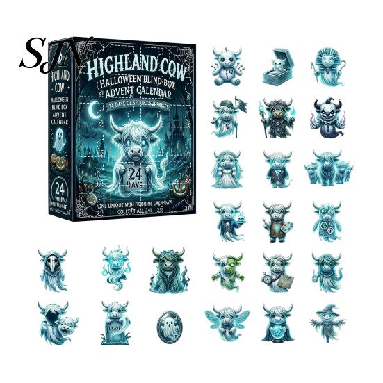 Cute Cow Party Supplies 3D Highland Advent Calendar 2026, Christmas Countdown with Theme Favors Farm Cattle Mini Figurines for Hanging Ornaments