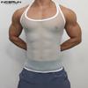 Men Sleeveless See Through Strap Tanks Mesh Sheer Racerback Vest