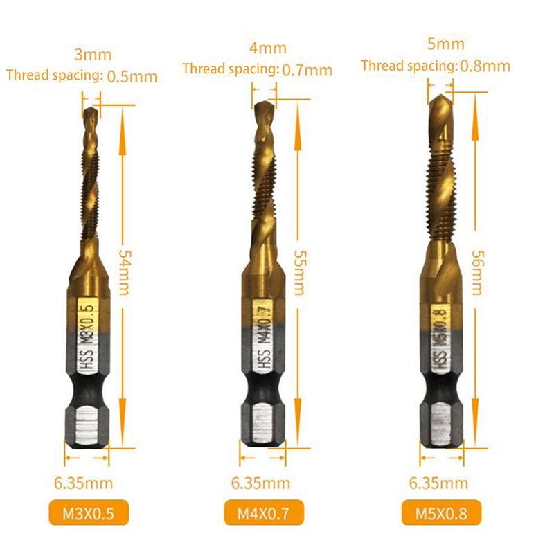 6 шт. быстрорежущей стали M3-M10 с титановым покрытием композитный метчик шестигранное сверло и метчик интегрированный метчик машина с инструментом для снятия фаски отверстия