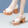 7см 9см Удобные Качественные Сандалии из Натуральной Кожи Женские Летние 2025 Сандалии на Блочном Высоком Каблуке Туфли на Платформе Офис Мама Модель