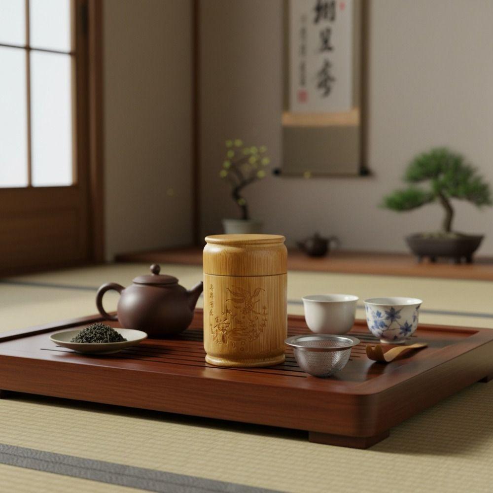 Carved Bamboo Tea Storage Box Sealed Lid Spice Jar Practical Tea Storage Jar Gift