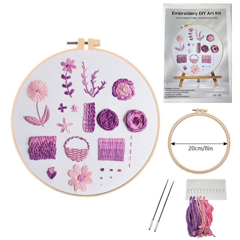 1 набор вышивки DIY для начинающих: Набор материалов с фиолетовым цветочным узором, подходит для начинающих. Набор материалов для вышивания