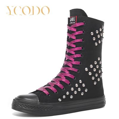 Женские высокие повседневные парусиновые туфли с внутренней отделкой на молнии и заклепками