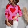 Winter Women's Sweater Love Valentine's Day Pullover Large Peach Heart Color Clash Sweater