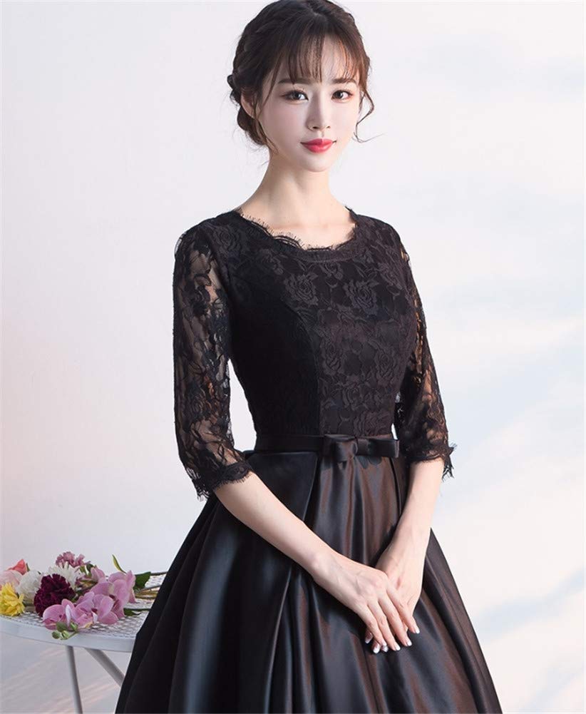ZHENGTU Women's Black Evening Dress with Long Skirt, Perfect for Chorus Outfits, Autumn Party Dress, Bridal Dress, and Hostess (Black, Size XL)