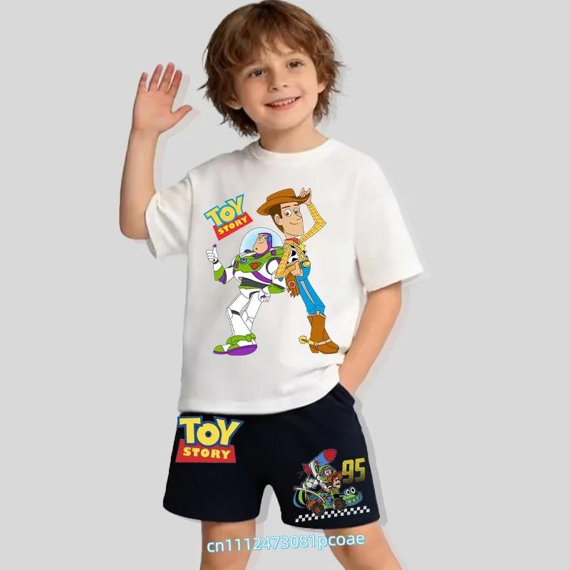 boys sports shirt casual top summer Tshirt Toy Story cartoon print childrens pure cotton shortsleeved short pants set for