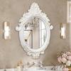 Bathroom Wall with Ornate Design Oval Shape Vintage Wall Mount Decor for Bathroom, Bedroom, Vanity, Foyer (White, Gold - H 64 X W 46 Cm)