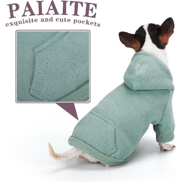 Paiaite Small Dog Hoodie Sweater: Winter Sweatshirt Pet Coat with Pockets, Hat & Leash Hole for Puppy Doggie Chihuahua, Small-Medium Dogs (Boy &