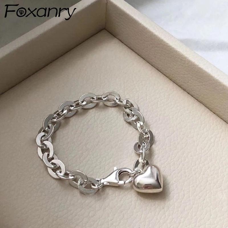 foxanry Stamp Thick Chain Bracelet Summer New Trend Punk Vintage Charm Sweet LOVE Heart Tassel Party Jewelry Gifts