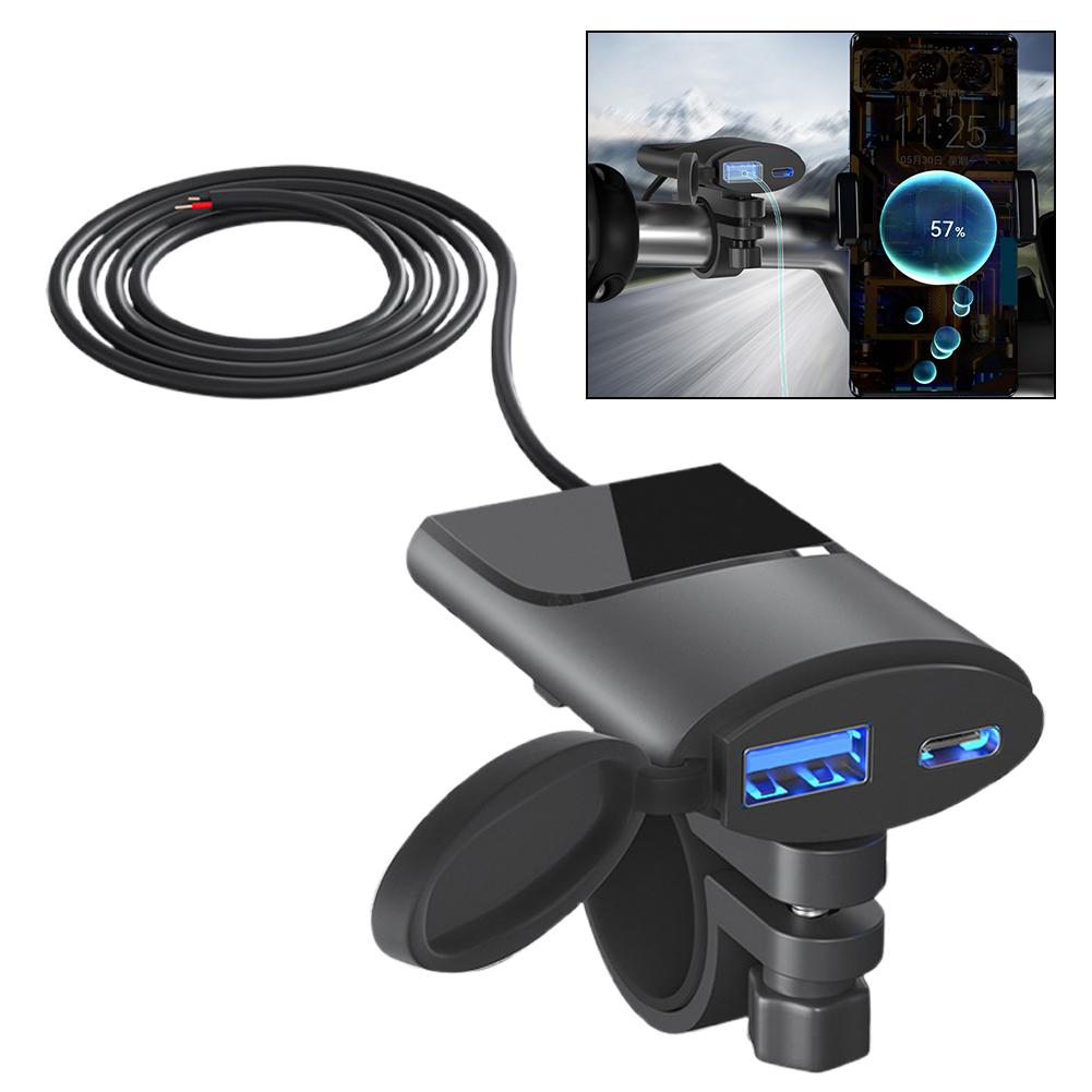 Мотоциклетное зарядное устройство для телефона 30 Вт USB-C + 18 Вт USB-A двойные порты Для мотоцикла квадроцикла трицикла Монтажный кронштейн Зарядное устройство для телефона для мотоцикла C1X8