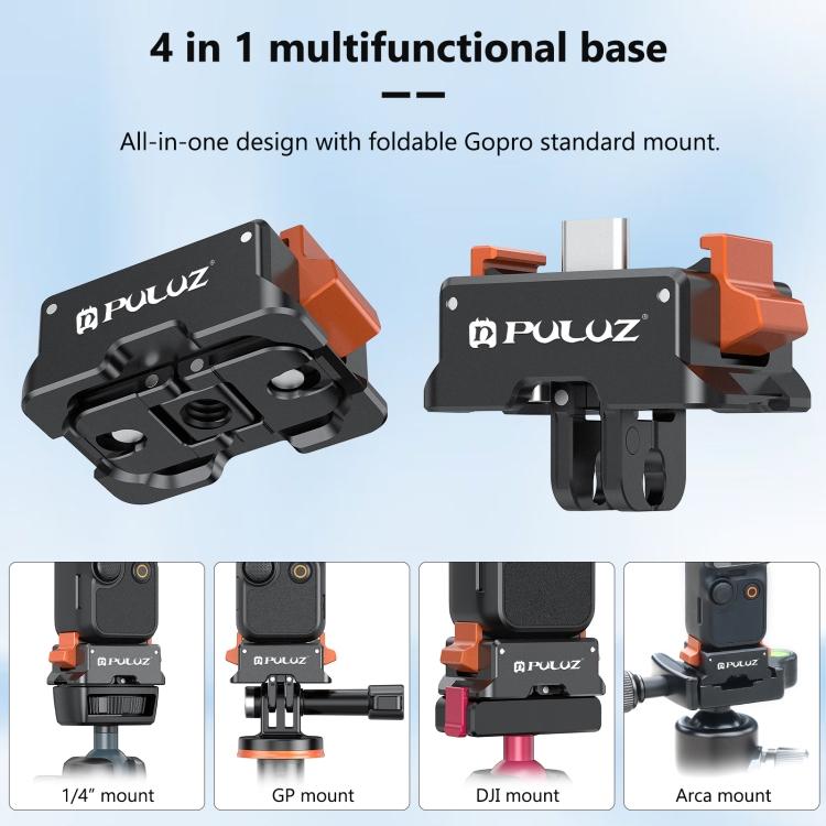 Для DJI Osmo Pocket 3 PULUZ Зарядная база Type-C Адаптер крепления с быстрой фиксацией (черный)