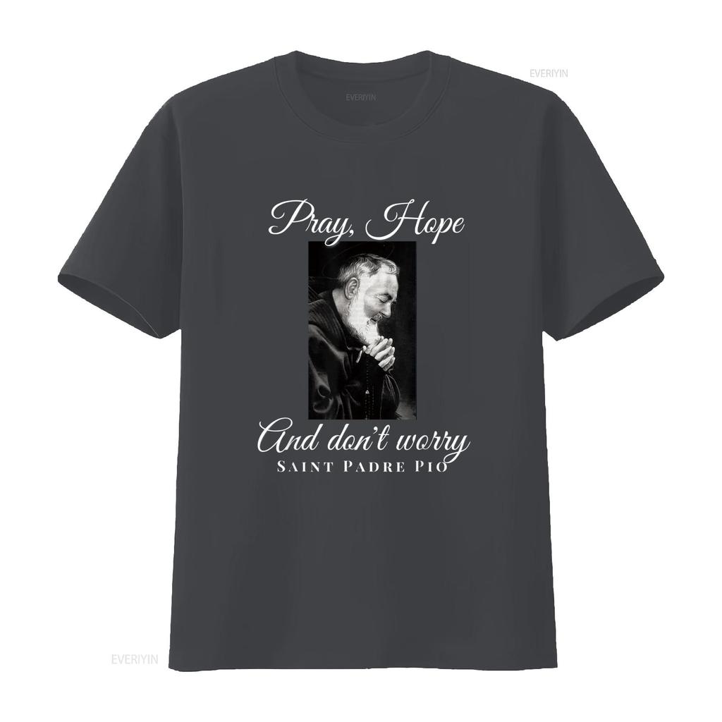 Saint Padre Pio Pray Hope Dont Worry Catholic Christian T Shirt vintage Washed streetwear fashion Stylish graphic Casual homme