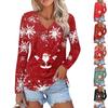 Женская мода повседневная с длинным рукавом рождественский принт V-образный вырез на пуговицах