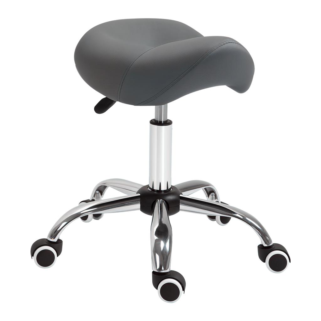 Rolling Stool, Height Adjustable 49-61 cm, Padded, 360 Swivel, Massage, Grey