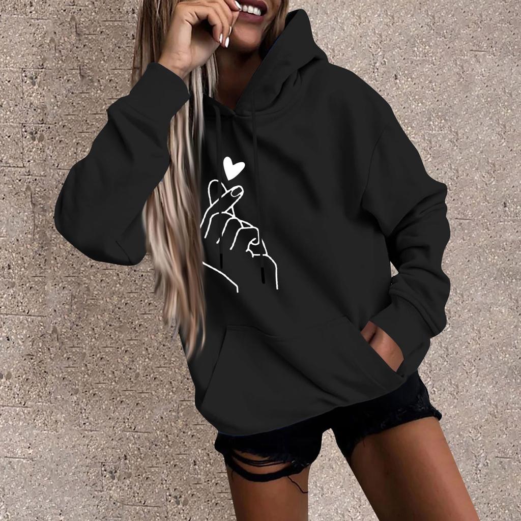 Women's Fashion Casual Fun Print Hooded Sweatshirt Loose Sports Tops Pullover