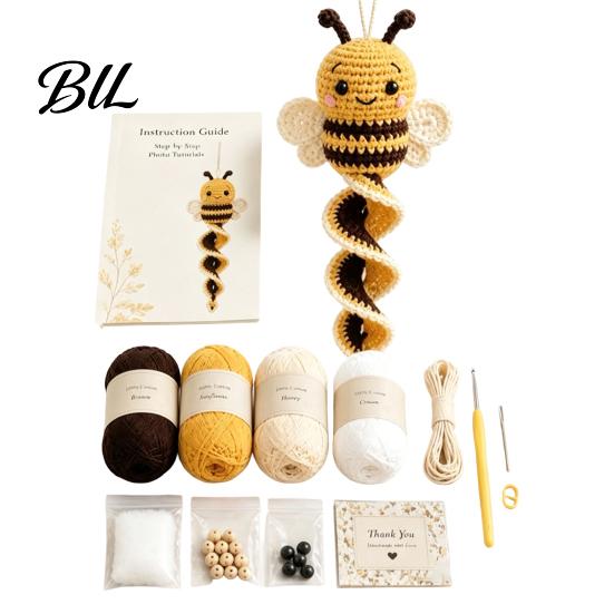 DIY Animal Ornament Craft Crochet Garden Spiral Hanging Kit, Beginner Friendly Swing Crafting Leisure Time Activity Butterfly Ladybug Hummingbird