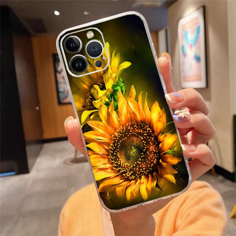 Чехол для телефона Для iphone 17ProMax Air 16 15 14 13 Pro Max 15 16 Pro 15Plus Красивый Цветок подсолнух
