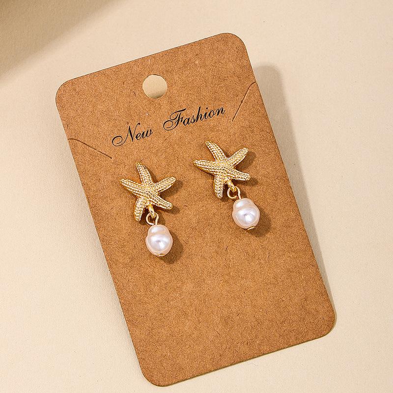 A Pair Summer Day Beach Vacation Style Starfish Pearl Tassel Earrings for Women Geometry Fashion Party Jewelry Gifts Daily Wear