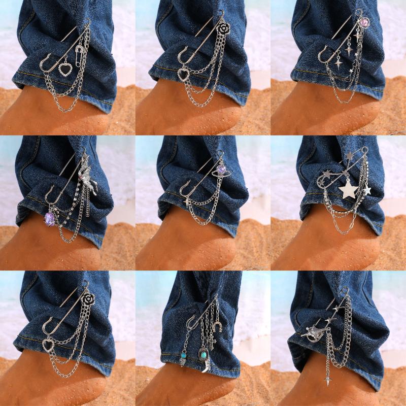 Панк Брошь с кисточкой Любовь Бабочка Цепь Скрепка Многоэлементная Ретро Цепь для брюк Крутые Хип-хоп Готические Броши Аксессуары