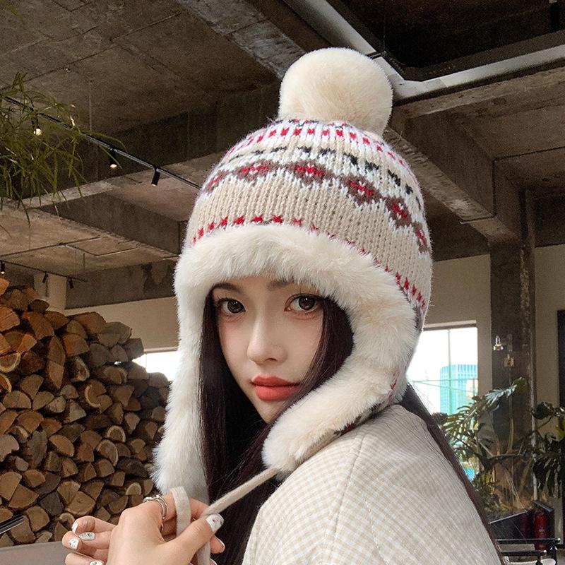 Женская корейская шерстяная шапка в стиле ретро — симпатичная, универсальная, теплая, защищающая уши зимняя вязаная шапка для езды на велосипеде