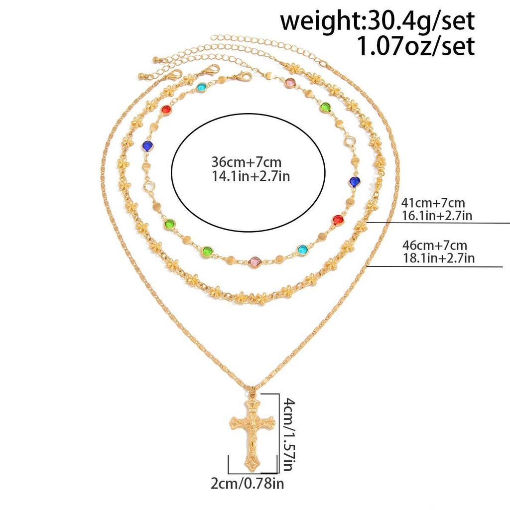 SHIXIN 3Pcs/Set Vintage Jesus Cross Pendant Necklace for Women Elegant Multilayer Colorful Crystal Chain Choker Jewelry Gift New