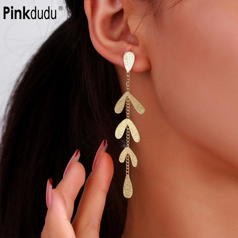 Pinkdudu Винтажные серьги из сплава с листьями ивы, модные минималистичные висячие серьги с кисточками для женщин, ювелирные изделия, подарки PD1845
