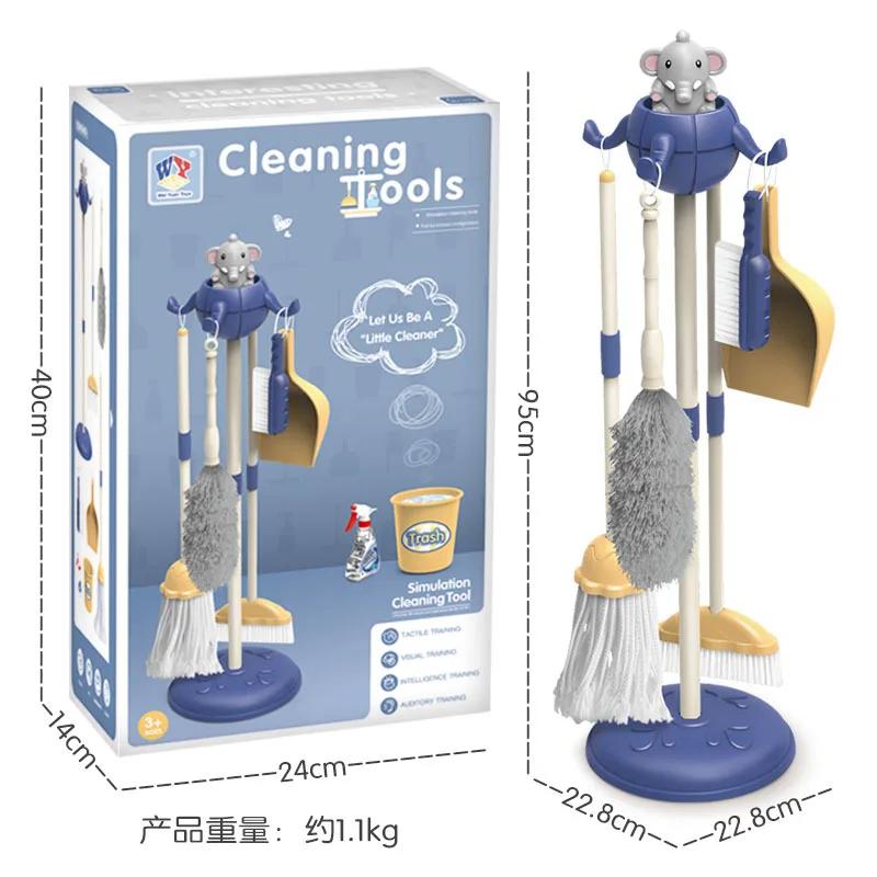 Children's Simulation Cleaning Tools Set - Cartoon Mini Housework Supplies Kit with Broom Mop Bucket, Kids Playhouse Toys