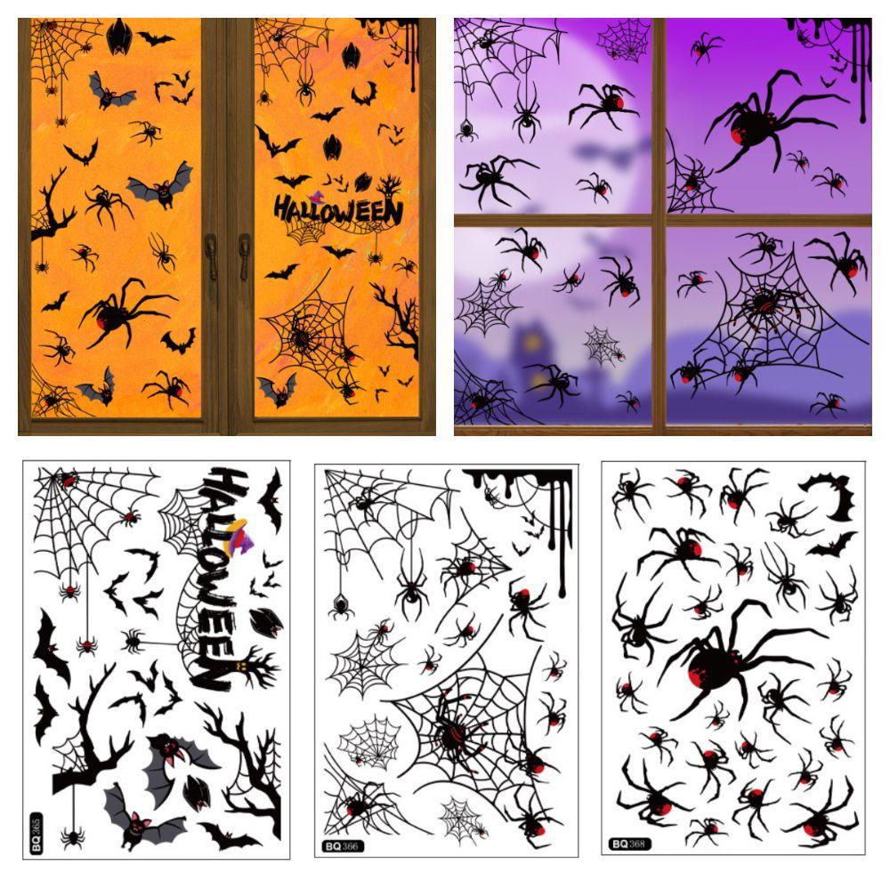 Черные Хэллоуин Наклейки Статические Мультяшные Паук Летучая Мышь Наклейки Витрина Дверь Окно Украшение Дома Страшная Наклейка Гладкая Поверхность