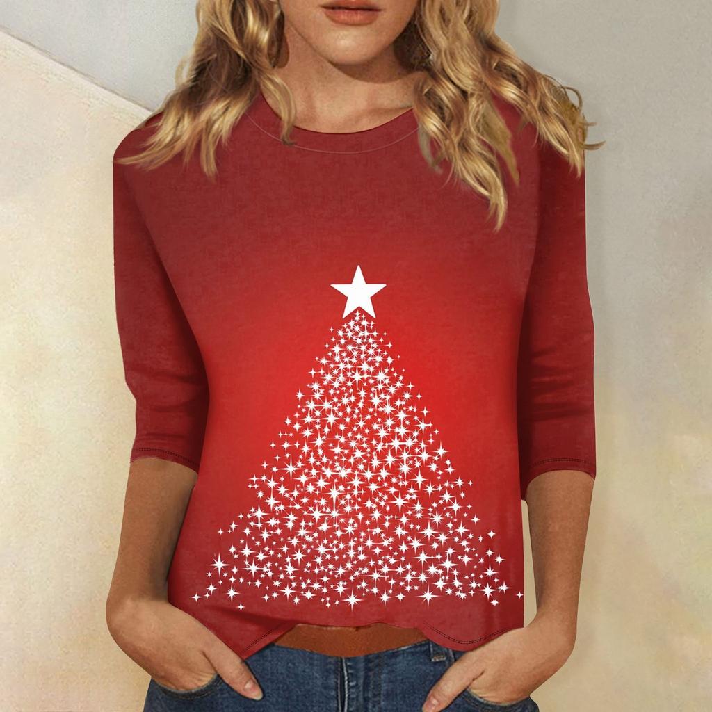 Женский топ с круглым вырезом и рукавом 3/4 с рождественским принтом