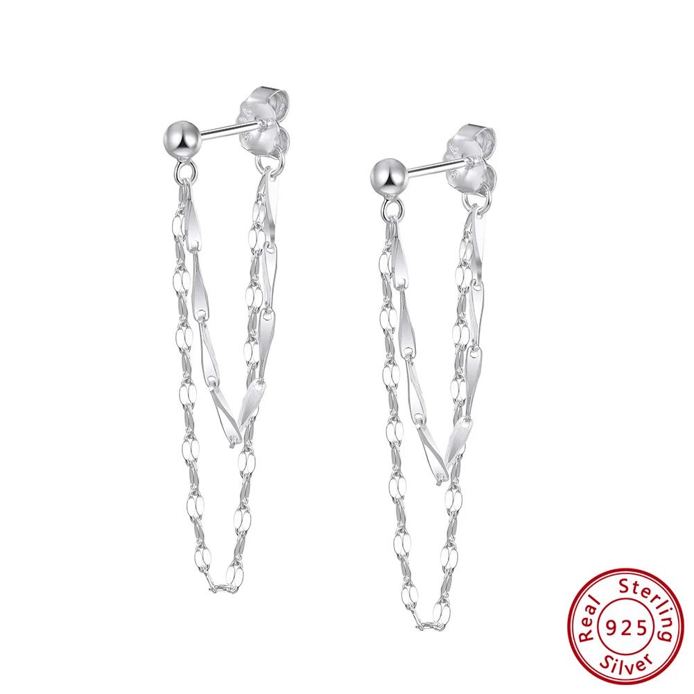 ORSA JEWELS Серьги с кисточками на двойной цепочке из стерлингового серебра 925 пробы, сверкающие серьги-цепочки для женщин, свадебные украшения APE151