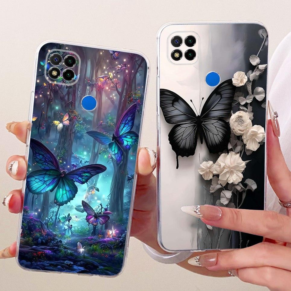 Мягкий прозрачный силиконовый чехол для телефона Xiaomi Redmi 9C NFC Чехол Redmi 9 Индия Чехол с рисунком Мультяшный Кот Дракон Цветок Бабочка
