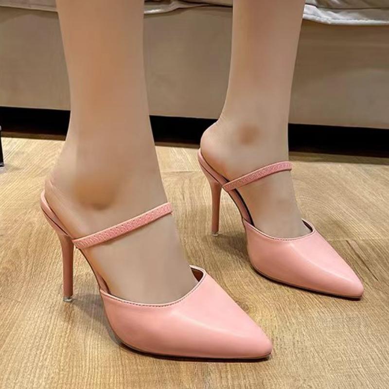 Модная обувь для женщин, женские тапочки с открытой пяткой, осенние туфли с острым носком, неглубокие, однотонные, сексуальные, на шпильках или тонких каблуках