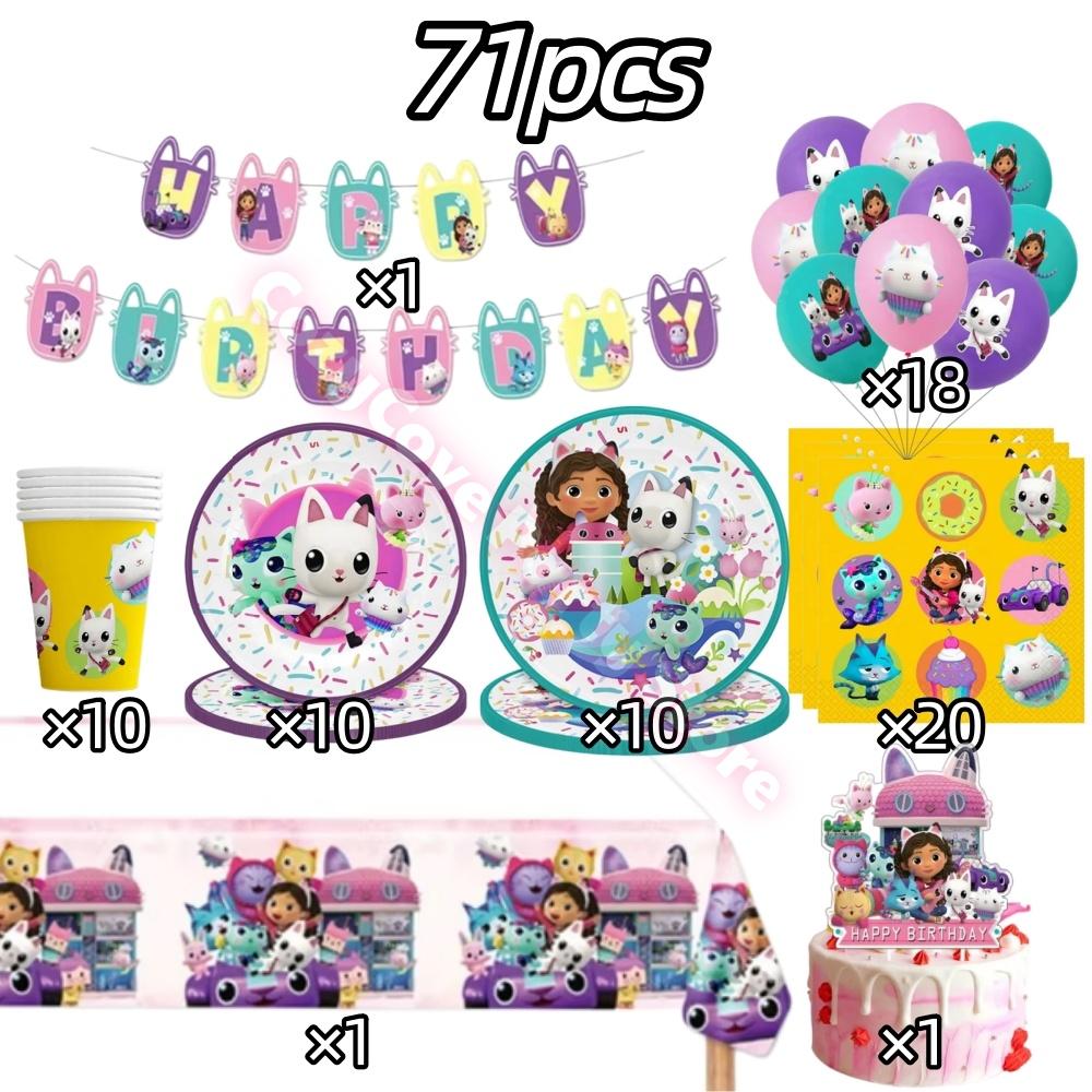 Gabby Dollhouse Birthday Party Decoration Gabby Plates Cups Napkins Cake Topper Balloons For Kids Party Favors Gifts Photo Booth