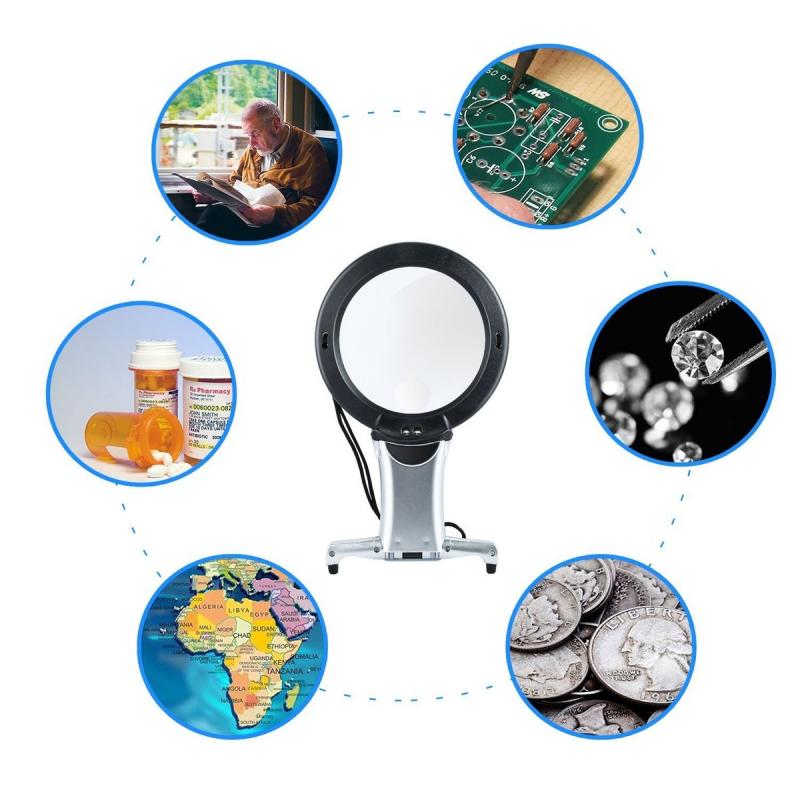 2.5X 6X Новая настольная ручная лупа на шею с большой линзой и 2 светодиодными лампами Портативная HD лупа для чтения пожилыми людьми Ювелирные изделия