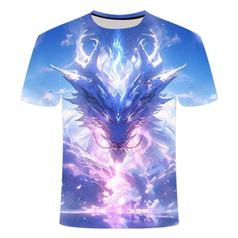 New Trendy Men's Three-dimensional Dragon Slimming Trend Youth Casual Handsome Casual Round Neck Short Sleeved T-shirt