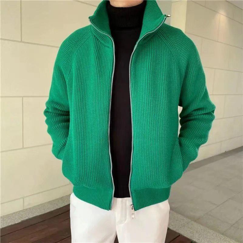 2024 Men's Korean Style Turtleneck Zipper Cardigan Sweater | Trendy Loose Knit Jacket Top