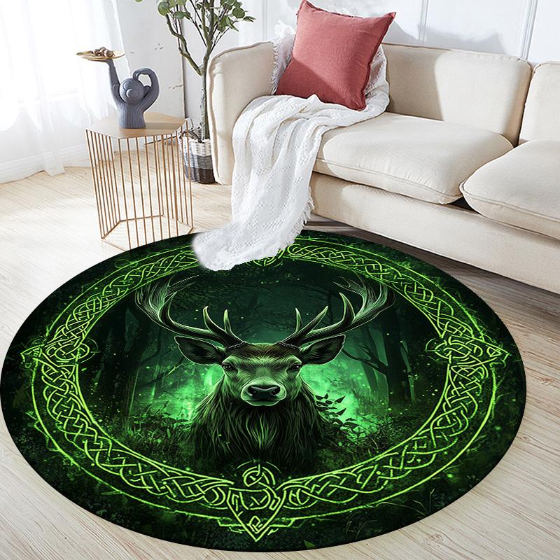 Celtic Knot Deer Head,Round Area Rug,Carpet Rug for Living Room Bedroom Sofa Playroom Decor,Non-slip Floor Mat