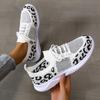 Fashion Women Sneakers for Mesh Breathable Soft Sole Shoes Comfort Lace Up Flat Loafers Fashion Leopard-Print Sport Casual Shoes