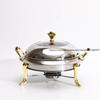 Серебристая/Золотая мармитница из нержавеющей стали, круглая, прочная, подогреватель для буфета, прочная рама с крышкой и держателем для топлива