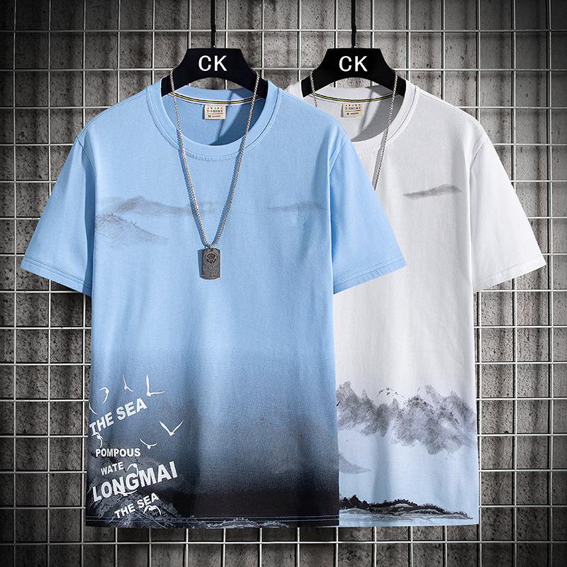 Мужская летняя футболка свободного кроя с круглым вырезом и графическим принтом 2023 года - модный контрастный цветной топ
