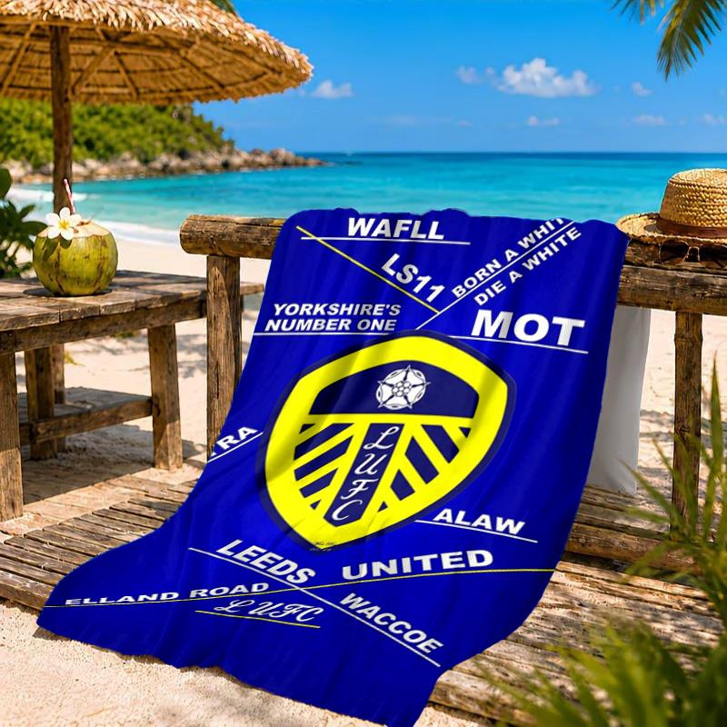 Пляжное полотенце с узором герба Leeds United, Быстросохнущее, Легко ухаживать, Подходит как для занятий спортом, так и для пляжного отдыха, Спортивный незаменимый аксессуар