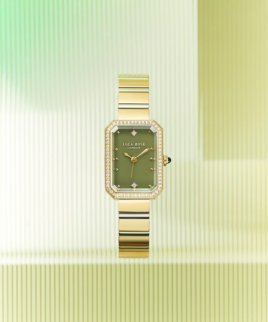 Lollalojeu Ms. Lola Green Onyx Zirconia Wife Gift Watch Set