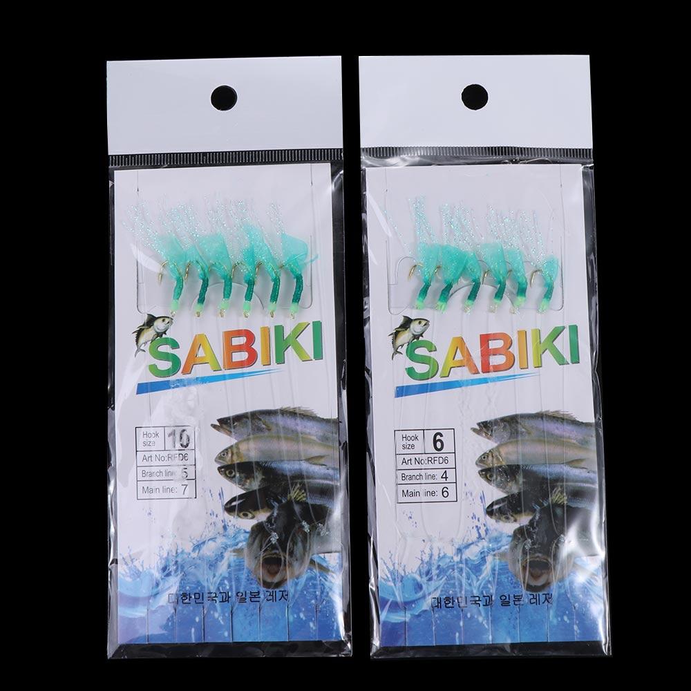 Rubber Sabiki Sea Fishing Rigs Lures Golden Tied Hooks Fishing Lures Green Rubber Lures Saltwater